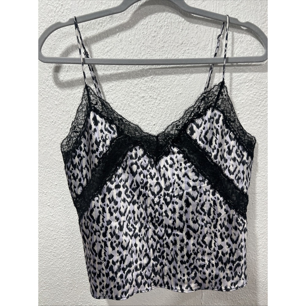 Victoria's Secret Black Grey Animal Print Lace Trim Camisole Top Medium